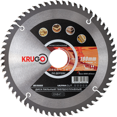 Пильный диск KRUGO 190x2,2/1,4x60Tx30mm, WA190060