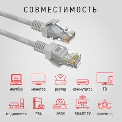 Патч корд ЭРА U/UTP неэкранированный 2 м, категория 5e, серый Cu