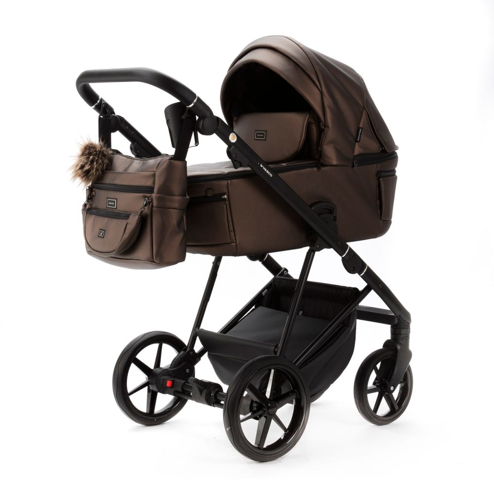 Детская универсальная коляска Adamex Vasco Deluxe V-SM16 2 в 1, Бежевый металлик Экокожа