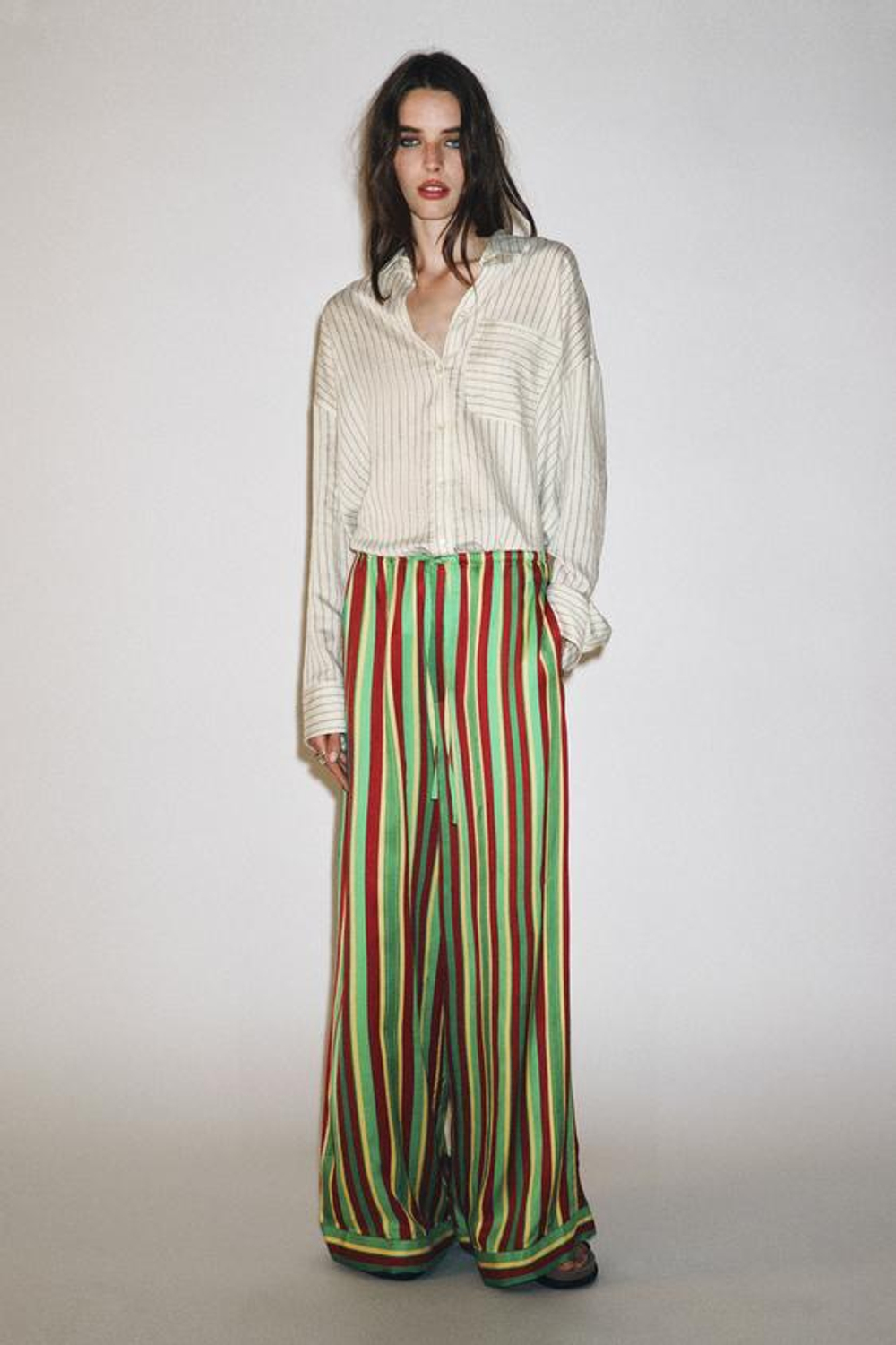 ZARA БРЮКИ В ПИЖАМНОМ СТИЛЕ В ПОЛОСКУ — ZW COLLECTION, РАЗНОЦВЕТНЫЙ