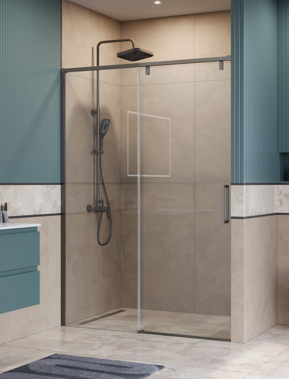 Душевая дверь шириной 130см BelBagno SOFT_CLOSE-1-BF-1-130-C-GM профиль оружейная сталь, стекло прозрачное