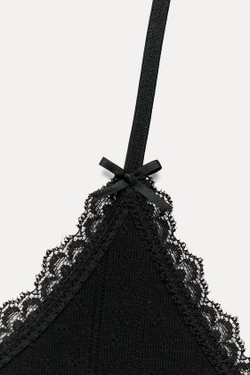 ZARA ПЕРФОРИРОВАННЫЙ ТОП С КРУЖЕВОМ, ЧЕРНЫЙ