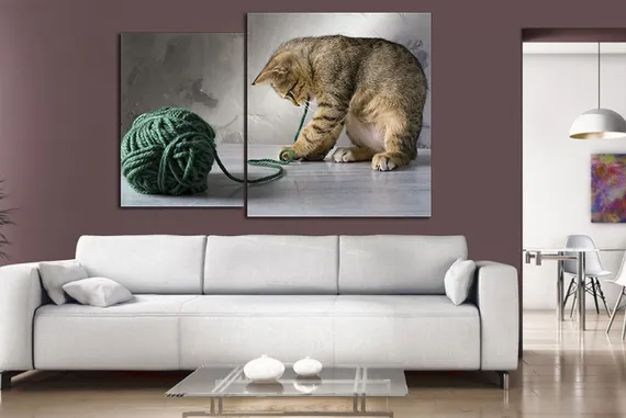 Модульная картина "Кот играется у клубком"