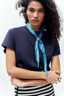 ZARA БАНДАНА ИЗ ТКАНИ С ПРИНТОМ С ДЕТАЛЬЮ «СЕРДЕЧКО», СИНИЙ