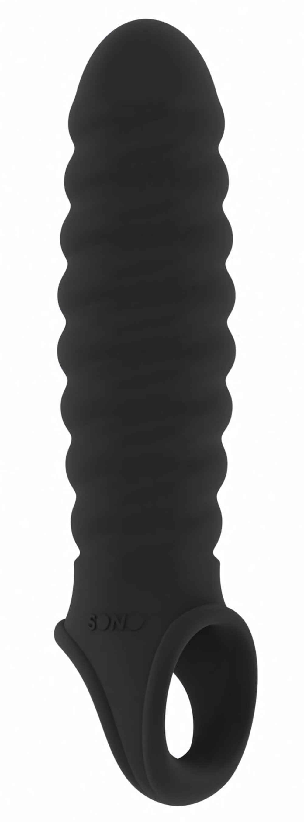 Чёрная ребристая насадка Stretchy Penis Extension No.32 (Цвет: черный)