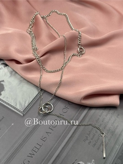 Колье многослойное серебристое с кольцами