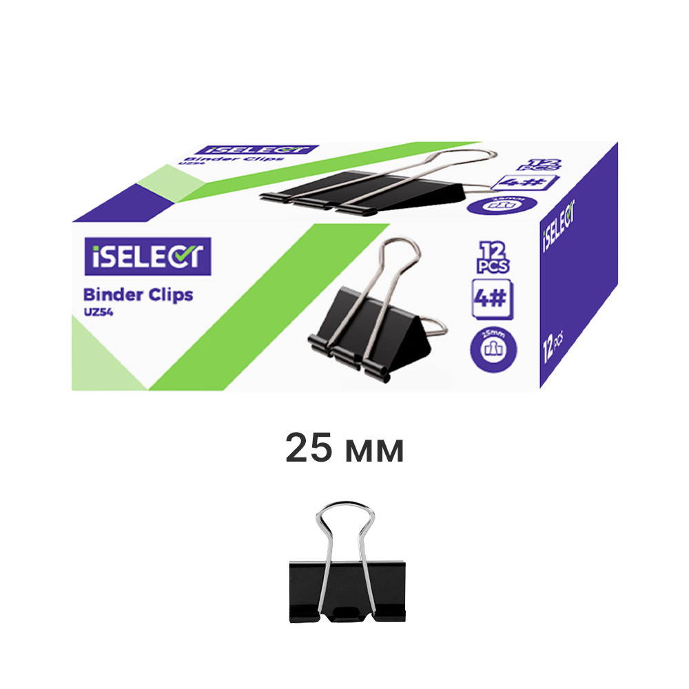 Зажимы для бумаг i Select "Z54", 25 мм, черные, (12 шт.)