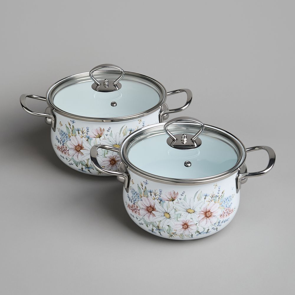 НАБОР КАСТРЮЛЬ AGNESS ЭМАЛИРОВАННЫХ СЕРИЯ "ДВОРЦОВЫЙ ПАРК" 4ПР. 2,0Л И 2,8Л, 18Х11СМ, 20Х12СМ