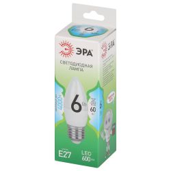 Лампа светодиодная ЭРА GREEN LINE LED B35-6W-840-E27 GL E27 6 Вт свеча яркий белый свет | Лампы cветодиодные Свеча (B/C)