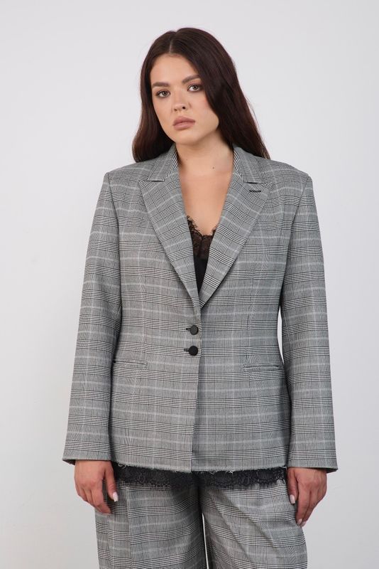 Жакет однобортный, серый в клетку