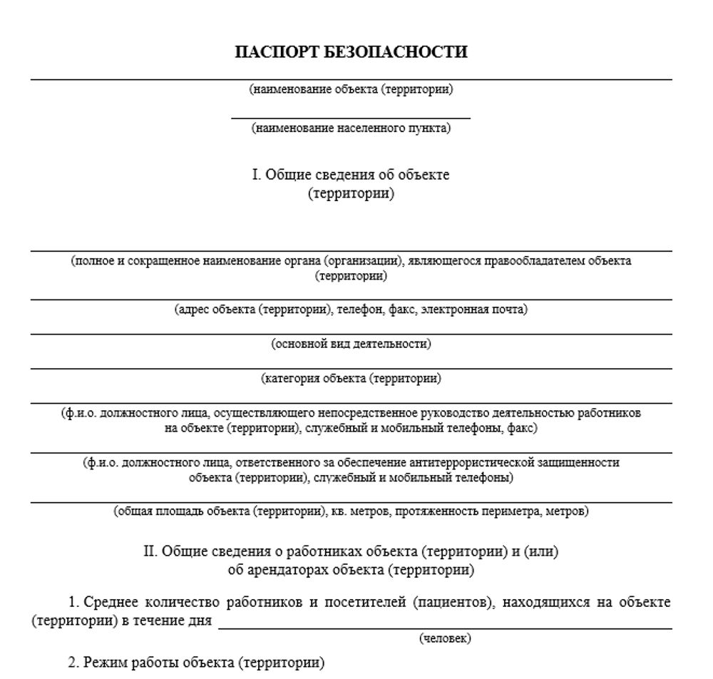 Сборник «Антитеррористический паспорт безопасности объекта» в оптовой фармацевтической организации