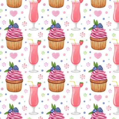 Акварельные сладости: пирожные и коктейли