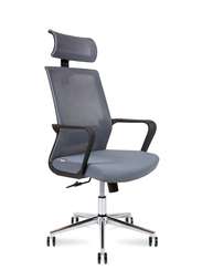 Кресло офисное  Интер  база хром  черный пластик  серая сетка  серая ткань