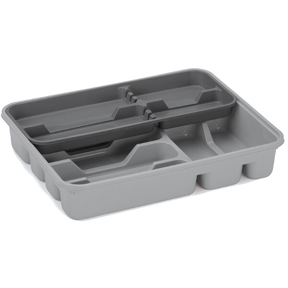 Лоток для столовых приборов двойной на 10 секций серый-антрацит