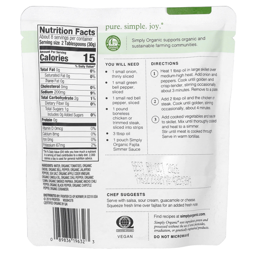 Simply Organic, классический соус фахита для тушения говядины или курицы, 227 г (8 унций)