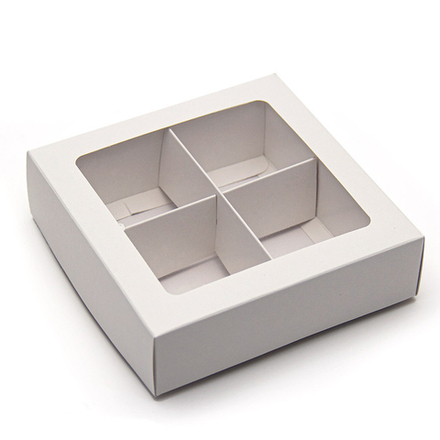 Коробка для 4 конфет с окном (обечайкой) БЕЛЫЙ 12,5*12,5*3,5 см