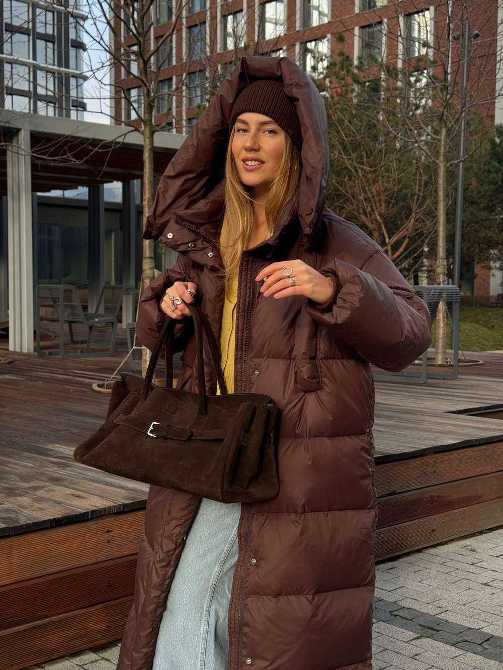 Пуховик Сахалин макси шоколад