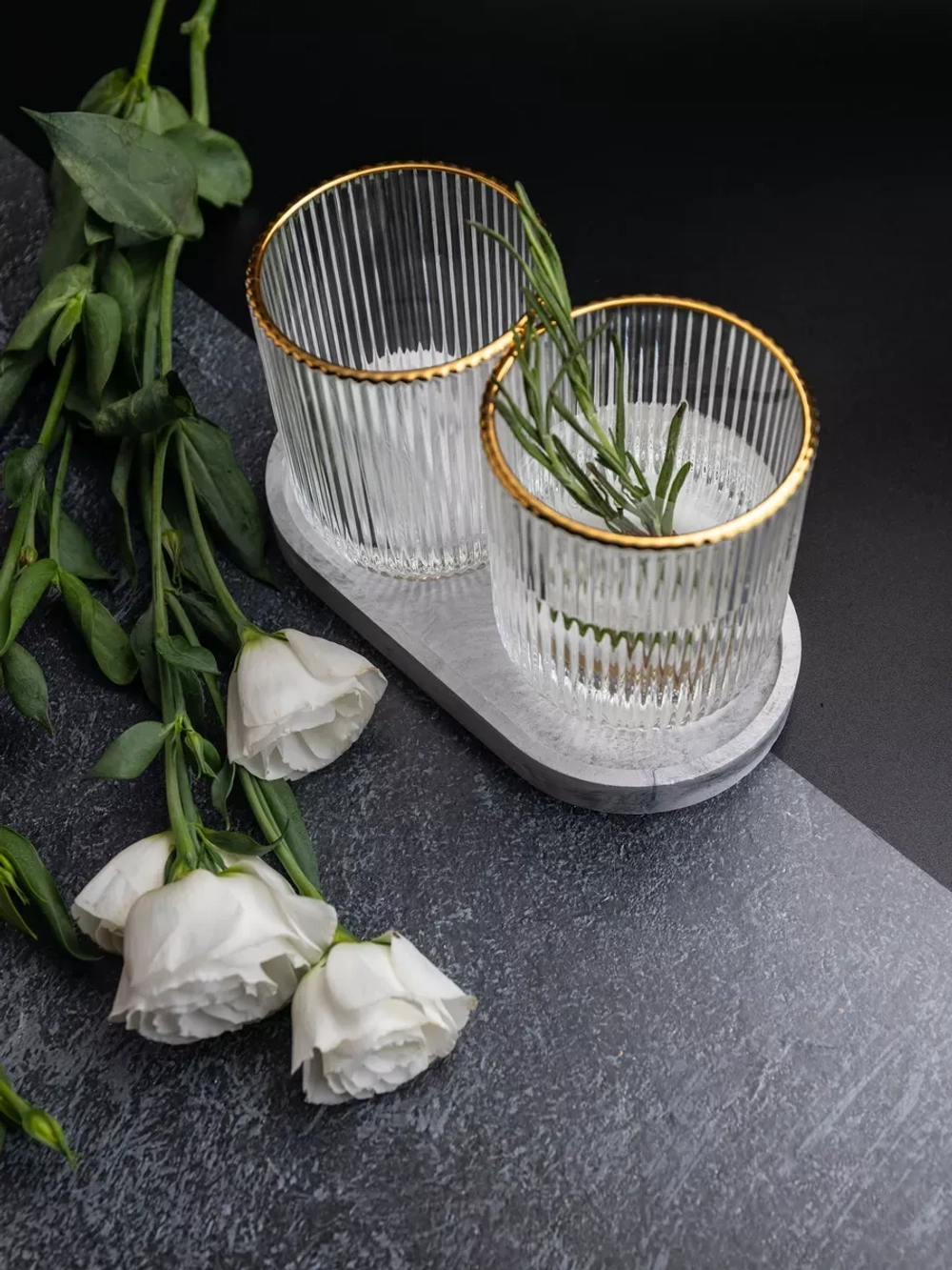 Набор ребристых стаканов для воды, 6 шт. с золотой каймой