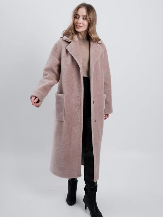 Шуба женская чебурашка тедди из шерсти мериноса, розовая пудра, SilverFox