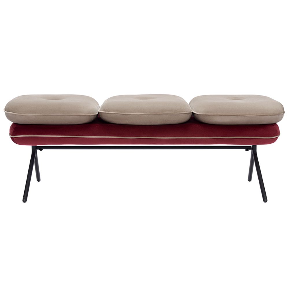 Банкетка Pea, велюр, бежевая/бордовая