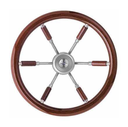 Рулевое колесо LEADER WOOD PLUS деревянный обод серебряные спицы д. 390 мм