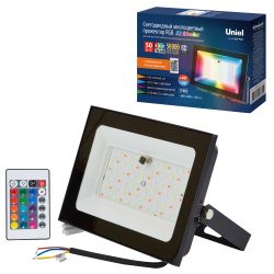ULF-F60-50W-RGB IP65 200-240В BLACK N1 Прожектор светодиодный. Мультиколор. Пульт ДУ в-к. Корпус черный. TM Uniel