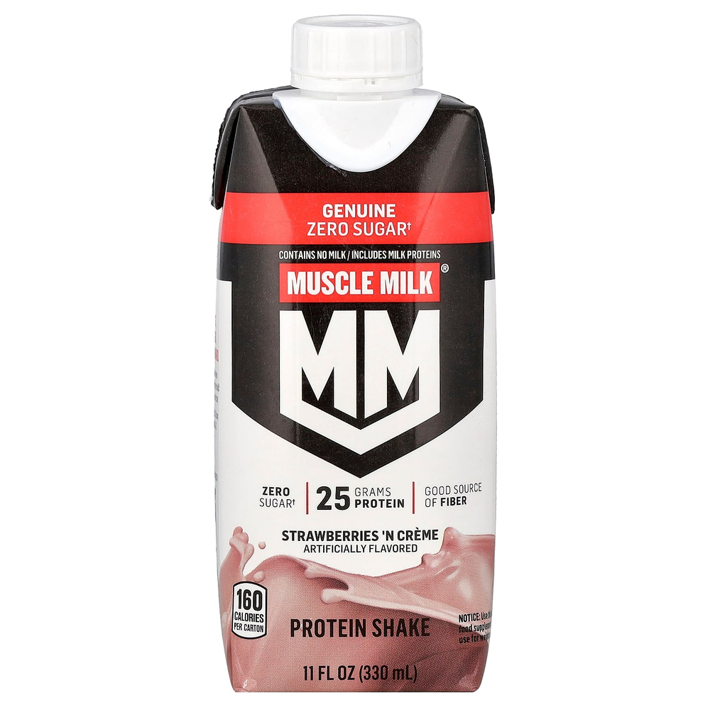 Muscle Milk, Genuine, Protein Shake, Strawberry 'n Creme, 4 Cartons, 11 fl oz (330 ml) Each