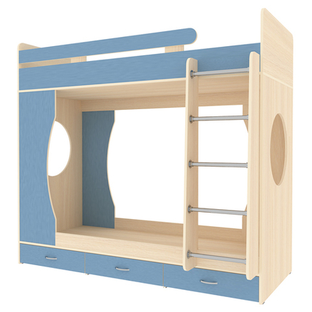 Кровать двухъярусная КарИВи Милана 1  Дуб Молочный Светло-синий, голубой