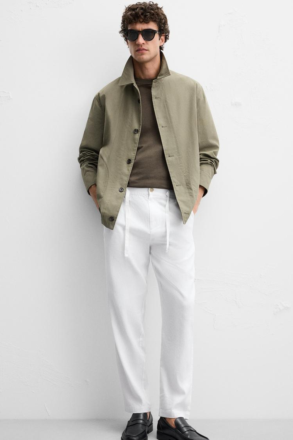 ZARA БРЮКИ RELAXED FIT ИЗ ХЛОПКА И ЛЬНА, БЕЛЫЙ