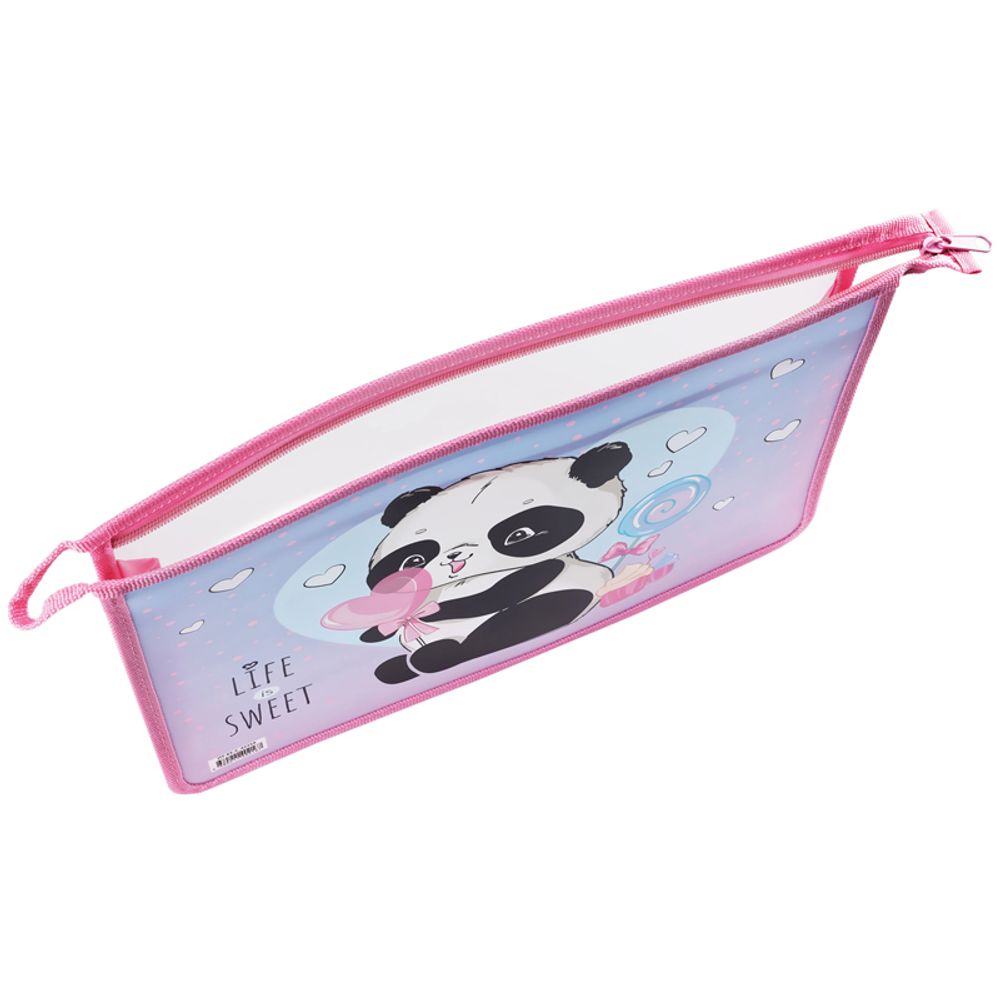 Папка для тетрадей 2 отделения А4 на молнии Спейс, рисунок на пластике, Sweet Panda