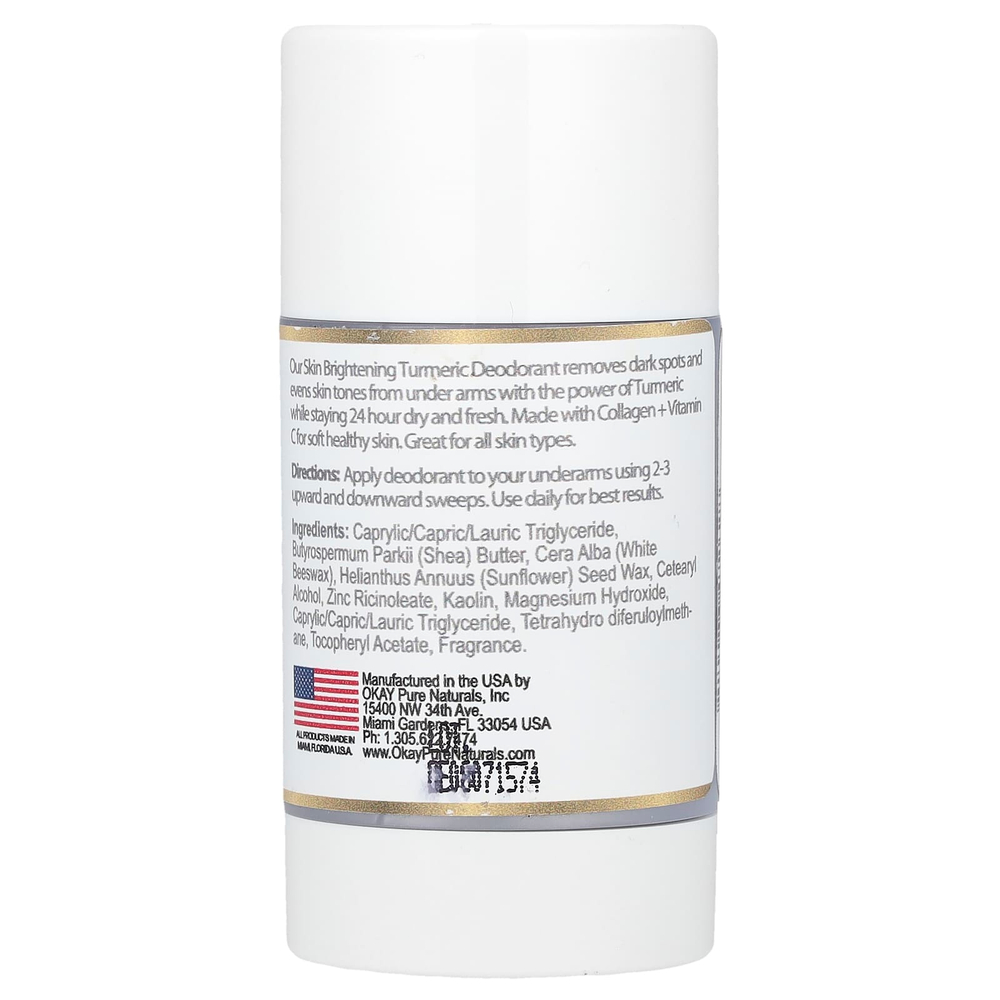 Okay Pure Naturals, Осветление кожи, дезодорант без алюминия, куркума, 85 г (2 унции)