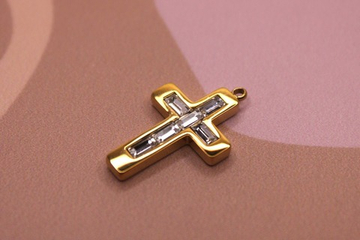 Подвеска крест кристалл 24х16 мм позолота