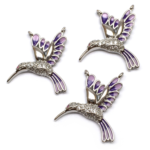 Коннектор с сиреневой эмалью "Колибри" 20х18 мм, родий