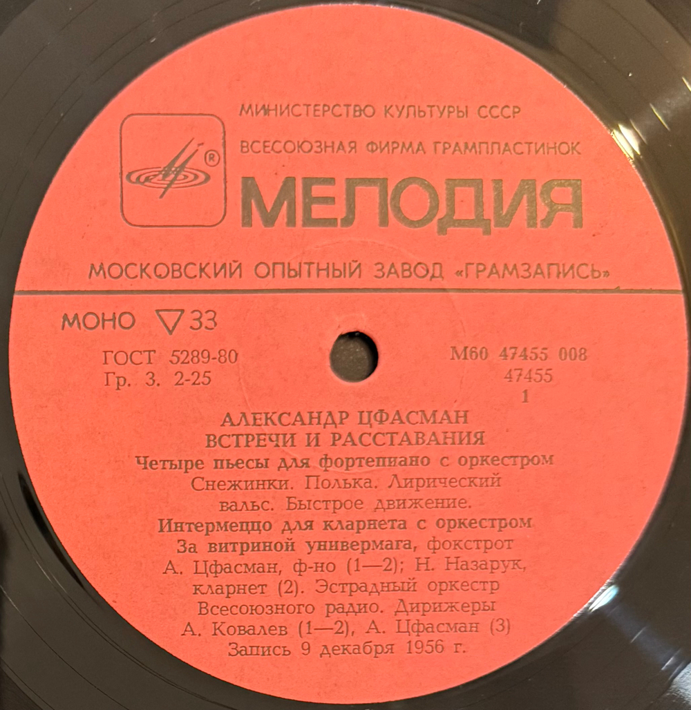 Виниловая пластинка Александр Цфасман – Встречи и расставания (Мелодия) LP