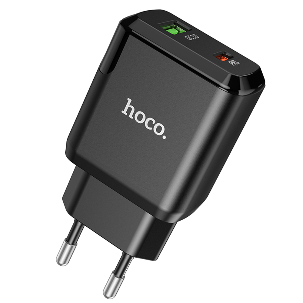 Адаптер питания Hoco N5 Favor dual port PD+QC 3.0 charger (USB: 5V max 3.0A/ 20Вт) Черный