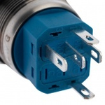 Кнопка антивандальная d22 12V без фиксации (6с) (ON)-OFF/(OFF)-ON подсв/синяя Rexant 36-3511