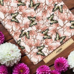 Ткань лен винтажные бабочки