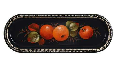 Жостовский поднос декоративный, размер 21х8 см (A4), металлический