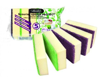 Губки для посуды OfficeClean крупнопористый поролон с абразивным слоем 100*70*30мм 5шт.