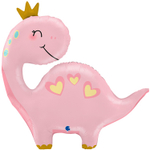 Шар Фольгированный Динозаврик в короне (Розовый)