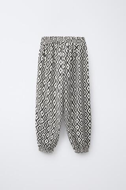 ZARA БРЮКИ ОБЪЕМНОГО КРОЯ ИЗ РЕЛЬЕФНОЙ ТКАНИ С ПРИНТОМ, ЧЕРНЫЙ