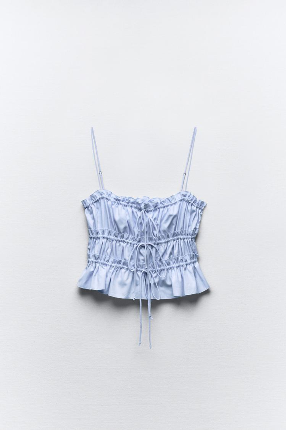 ZARA ТОП ИЗ ПОПЛИНА С ЗАВЯЗКАМИ, НЕБЕСНО-ГОЛУБОЙ