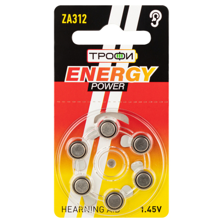Батарейки Трофи ZA312-6BL ENERGY POWER Hearing Aid