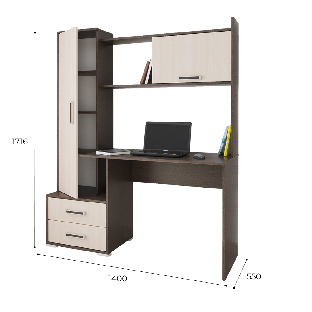 Стол компьютерный Квартет-9, венге/дуб молочный