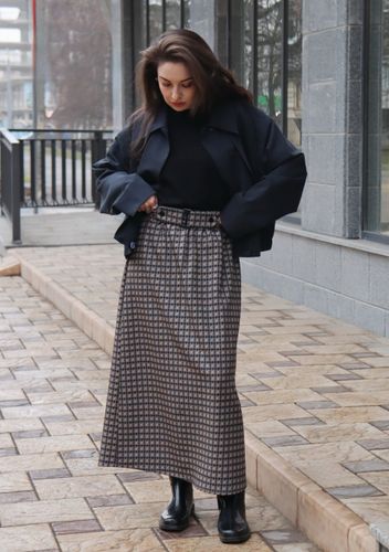 Юбка с поясом в гусиную лапку