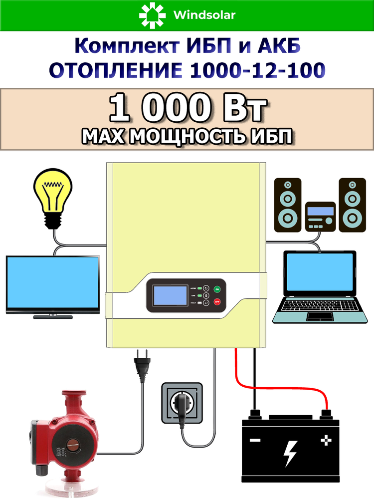 Комплект ИБП и АКБ &quot;ОТОПЛЕНИЕ 1000-12-100&quot;