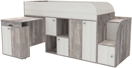 Кровать-чердак КарИВи Малыш 3 Бетон Белое Дерево