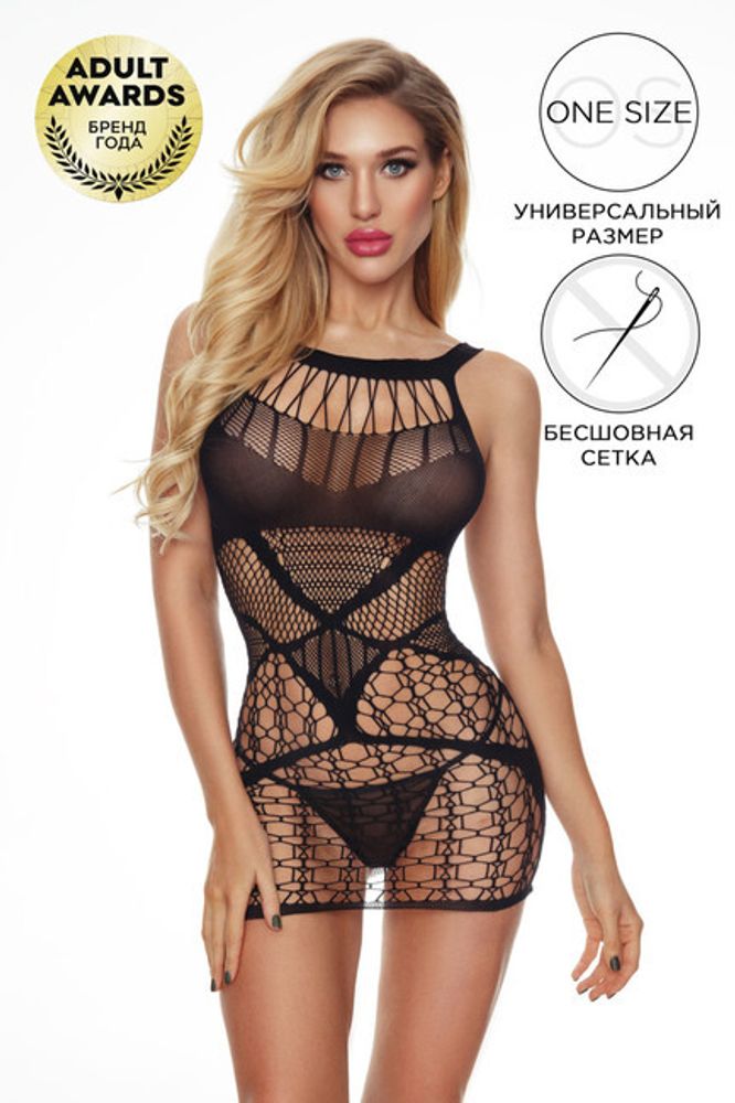 Бесшовное мини-платье с оригинальным плетением Cherish SL (Цвет: черный)
