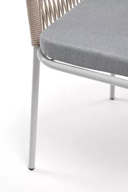 "Лион" стул плетеный из роупа, каркас из стали светло-серый (RAL7035) муар, роуп бежевый круглый, ткань светло-серая