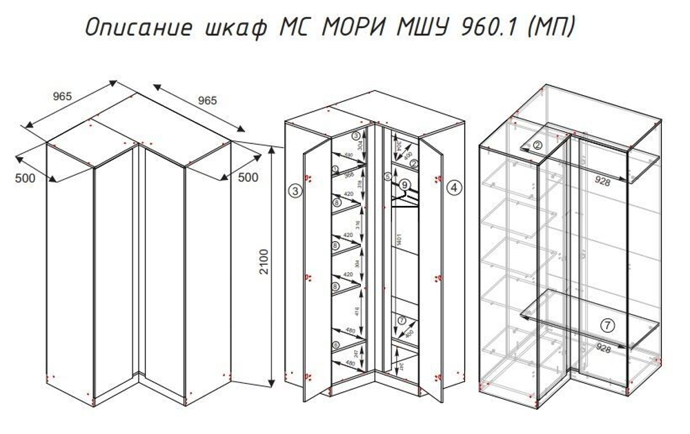 Шкаф угловой ДСВ Мебель МС Мори, ЛДСП, с полками